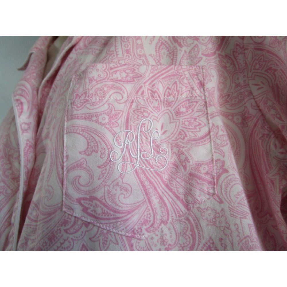 Lauren Ralph Lauren Pink Paisley Menswear Button Up Nightshirt Ladies L EUC - Picture 11 of 16
